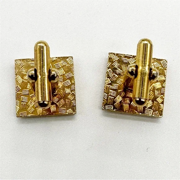 Vintage Gold Tone Engraved Crown Square Cufflinks - Picture 5 of 6